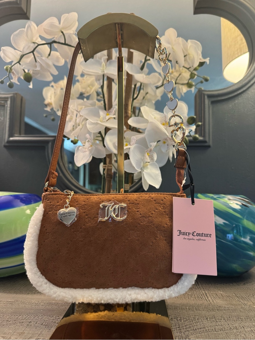 Juicy Couture Cinnamon Cozy Faux-Suede Shoulder Bag Converts to Wristlet